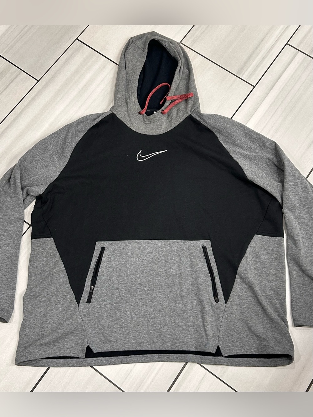 Nike Hoodie Mens 4XL Gray Black Therma-FIT Colorblock Pullover